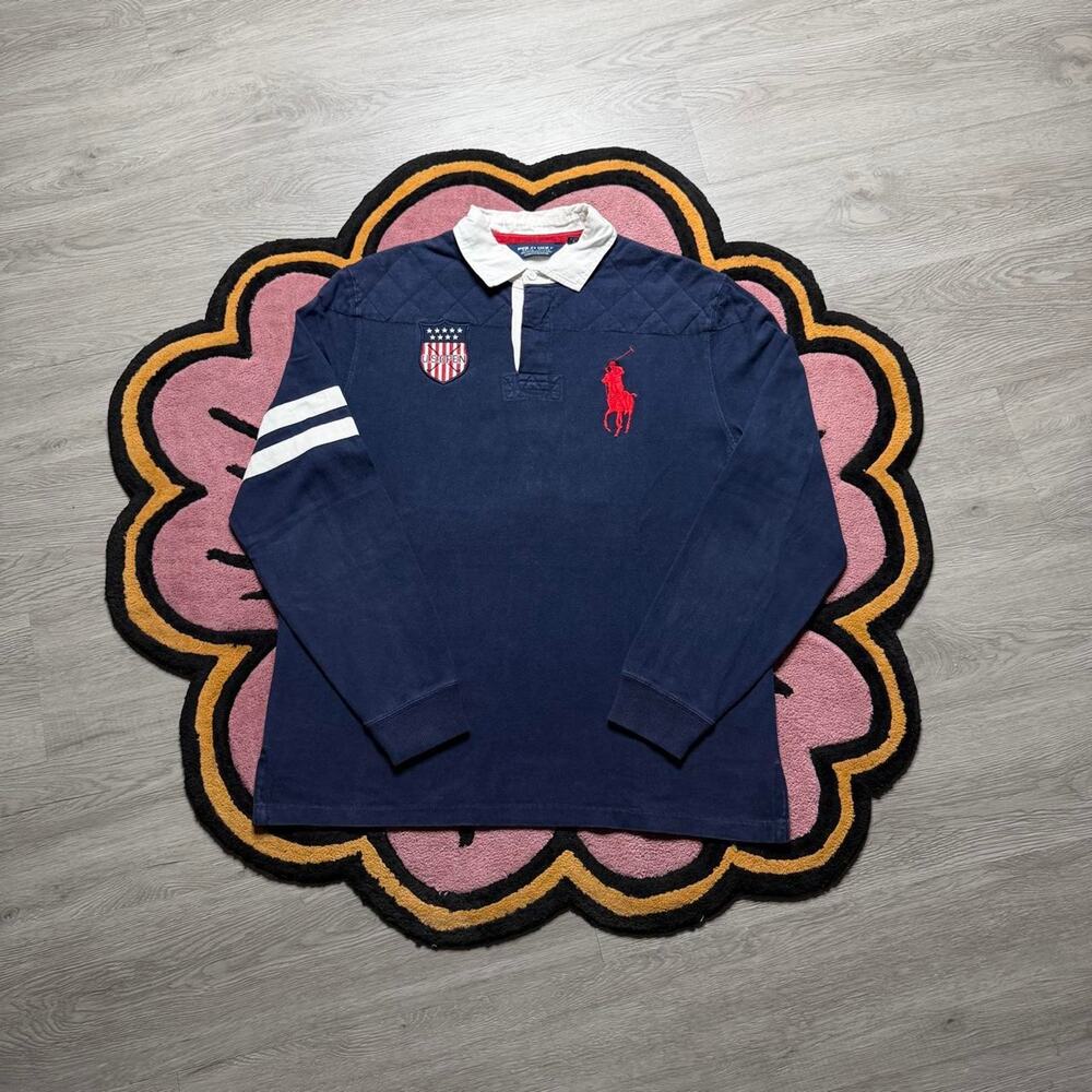 Polo Ralph Lauren Golf U.S Open 2012 USA Rugby Polo Shirt Size Large Navy Blue